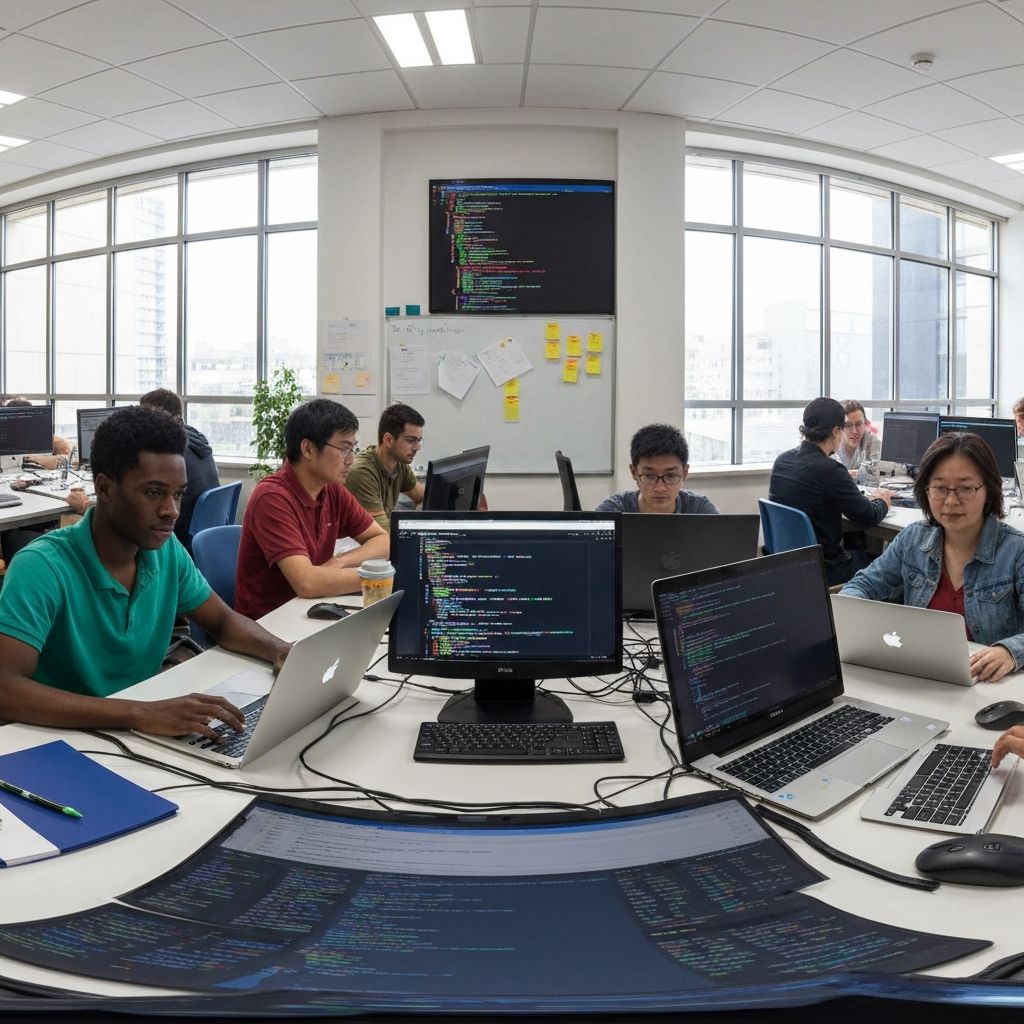 Students learning technology